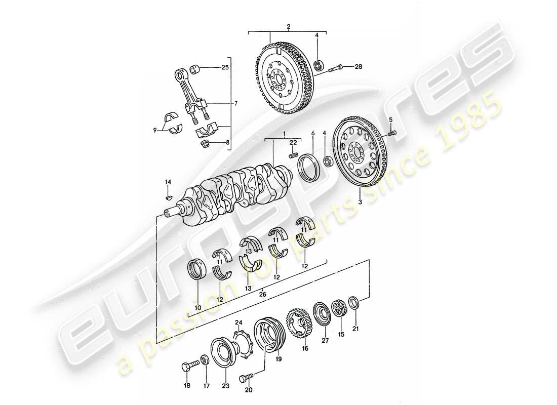 porsche 1995 (968) ciguenal - biela diagrama de piezas