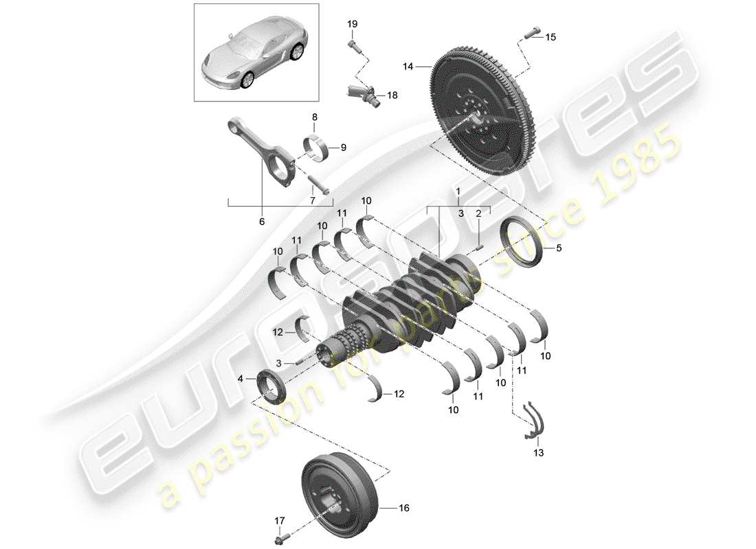 porsche 2017 (718 cayman) cigüeñal diagrama de piezas