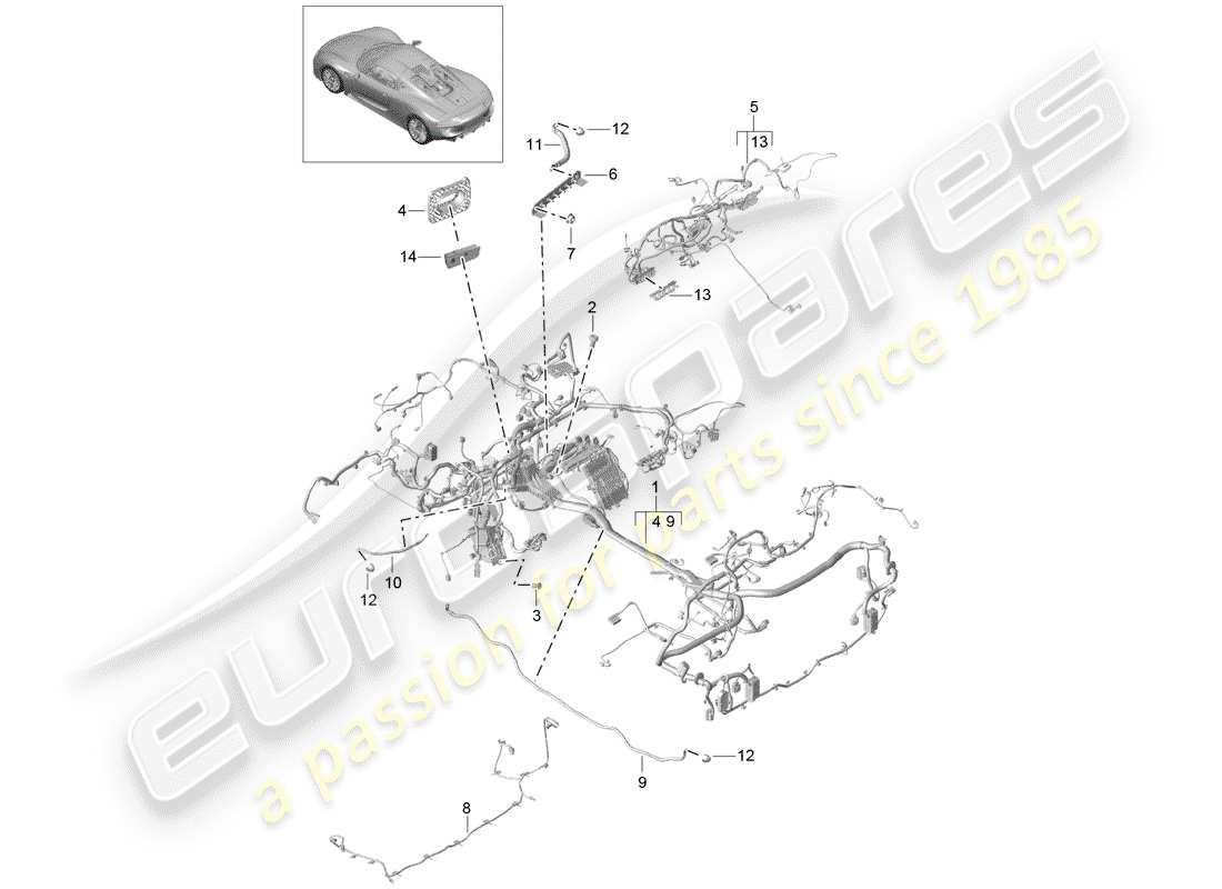 porsche 2015 (918 spyder) arneses de cableado diagrama de piezas
