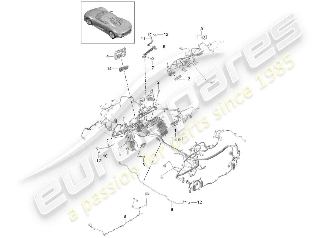 porsche 918 spyder (2015) arneses de cableado diagrama de piezas