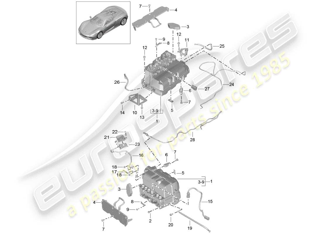porsche 2015 (918 spyder) electrónica de potencia y control- diagrama de piezas