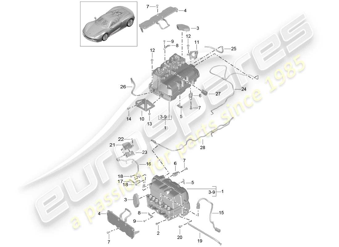 porsche 918 spyder (2015) electrónica de potencia y control- diagrama de piezas