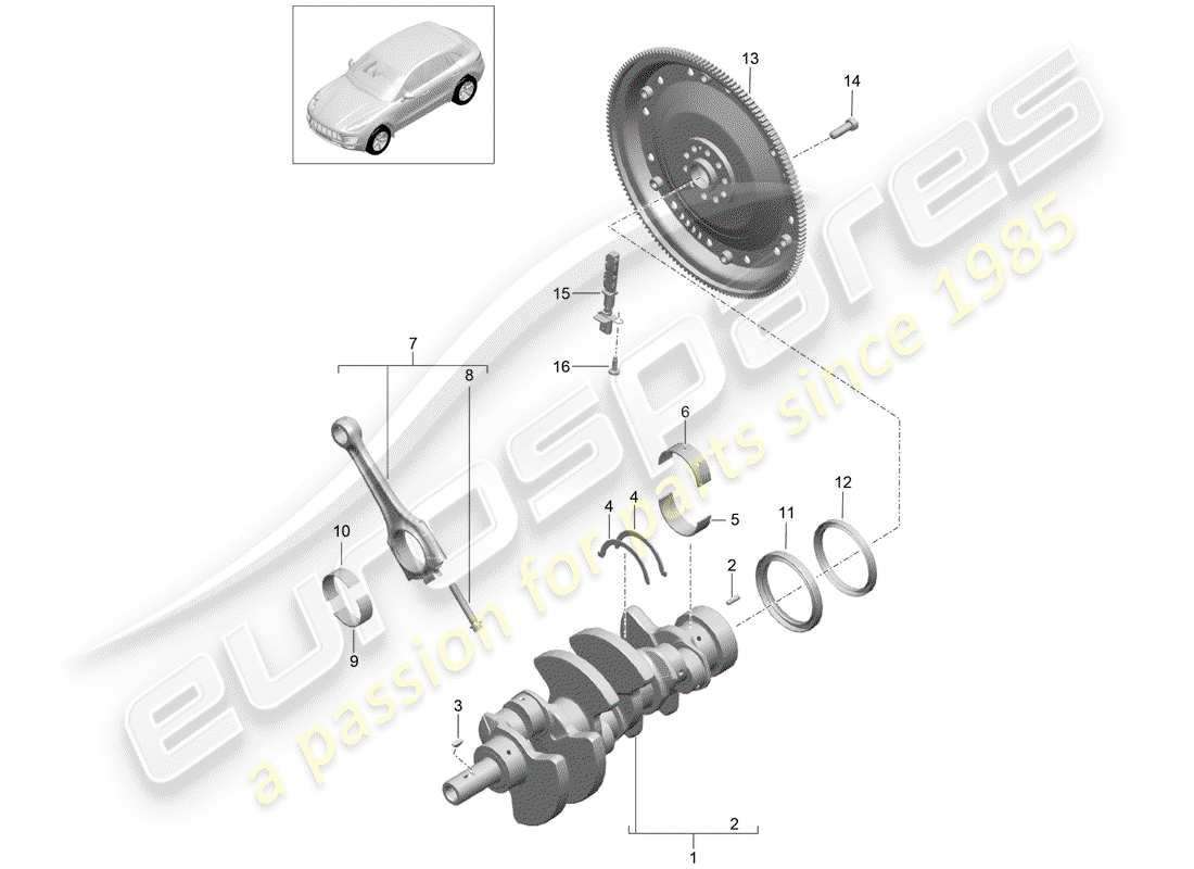 porsche 2016 (macan) cigüeñal diagrama de piezas