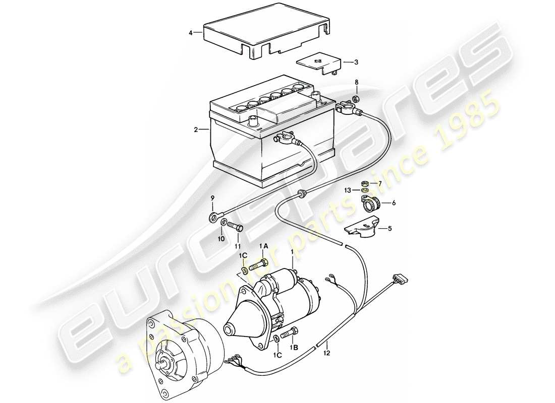 porsche 1984 (944) arranque - batería - mazo de cables diagrama de piezas