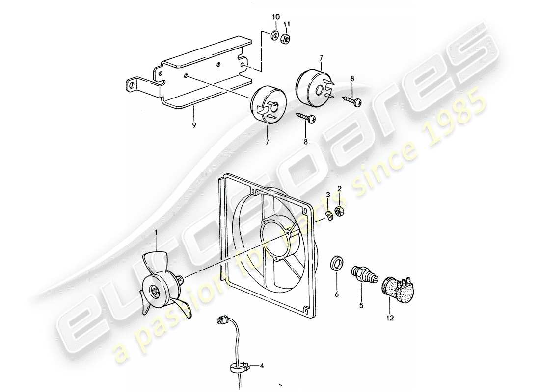 porsche 1986 (944) ventilador eléctrico diagrama de piezas