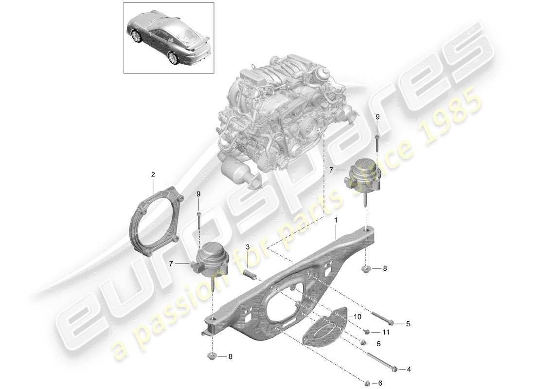 porsche 2017 (991-2 r/gt3/rs) diagrama de piezas del dispositivo de elevación del motor
