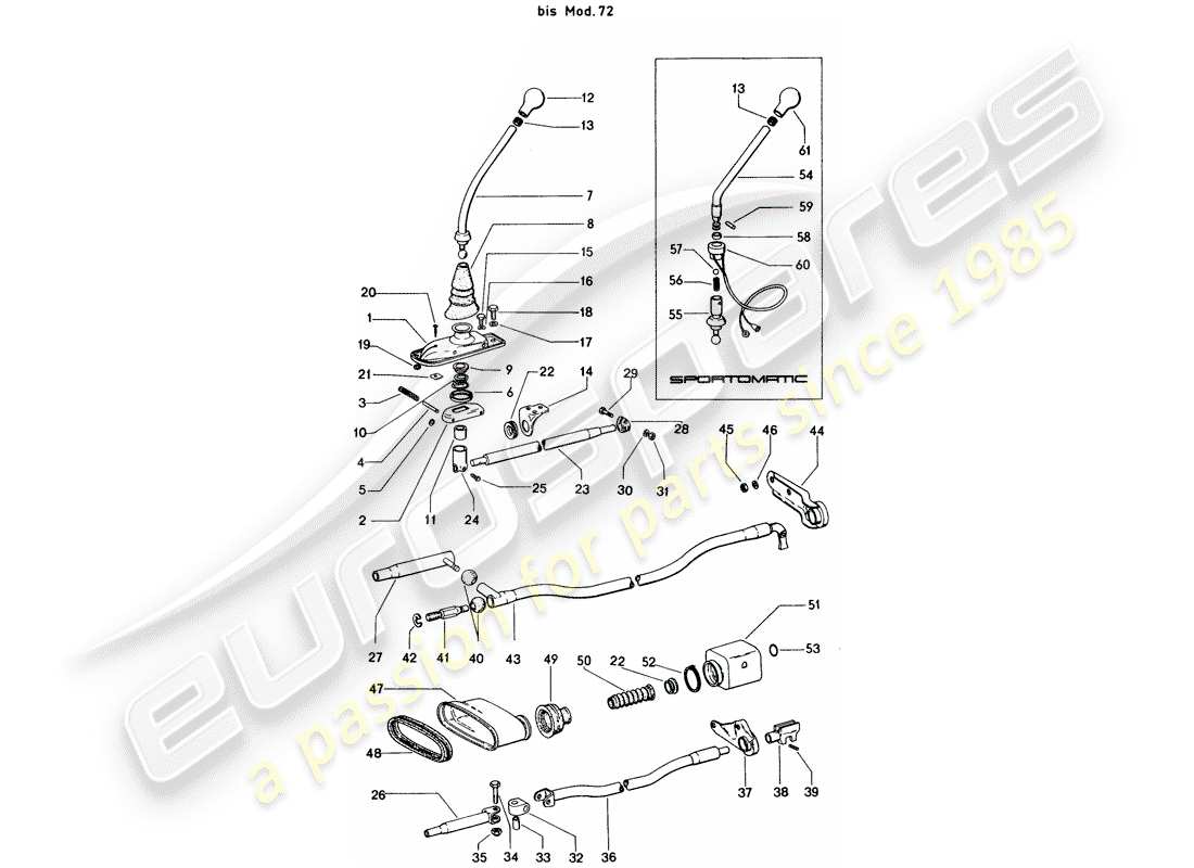 porsche 1974 (914) control de transmisión - d >> - mj 1972 diagrama de piezas