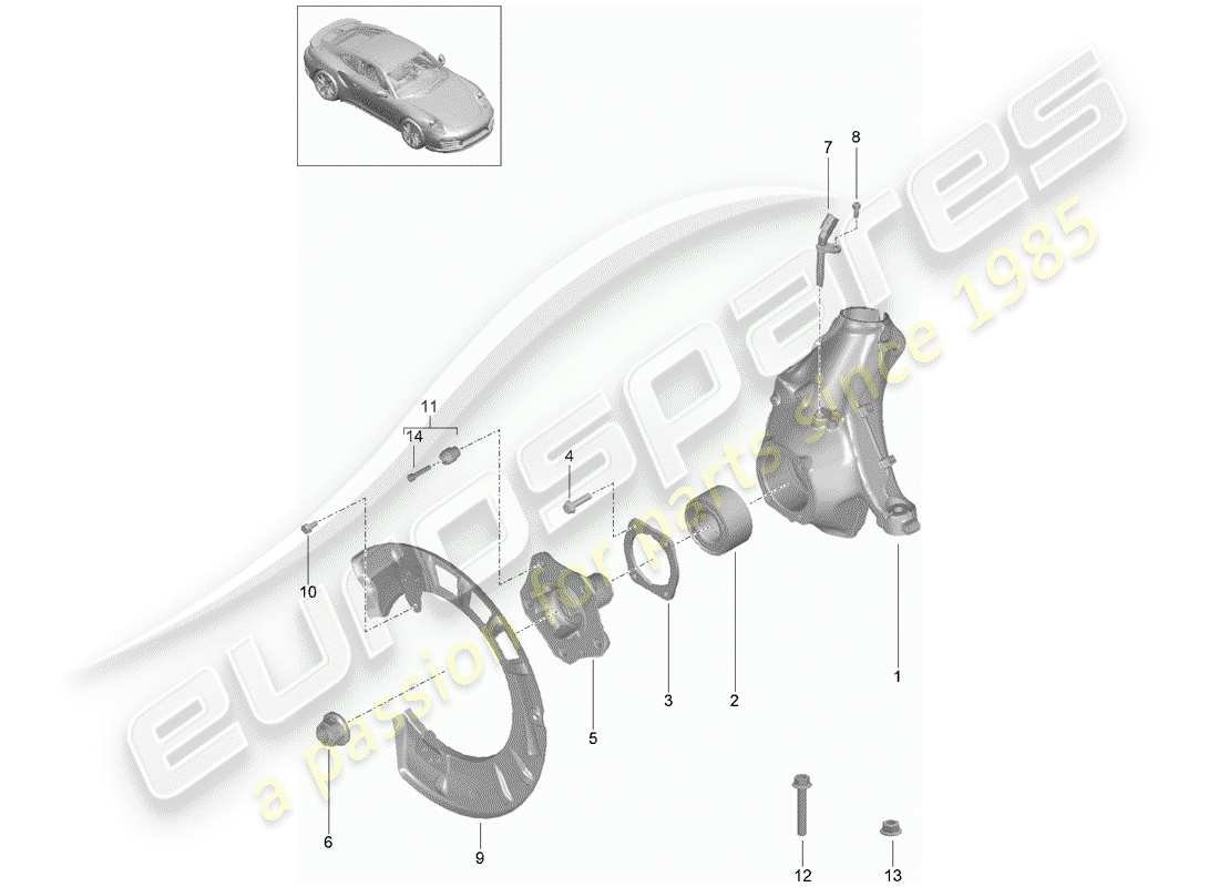 porsche 991 turbo (2020) portador de ruedas diagrama de piezas