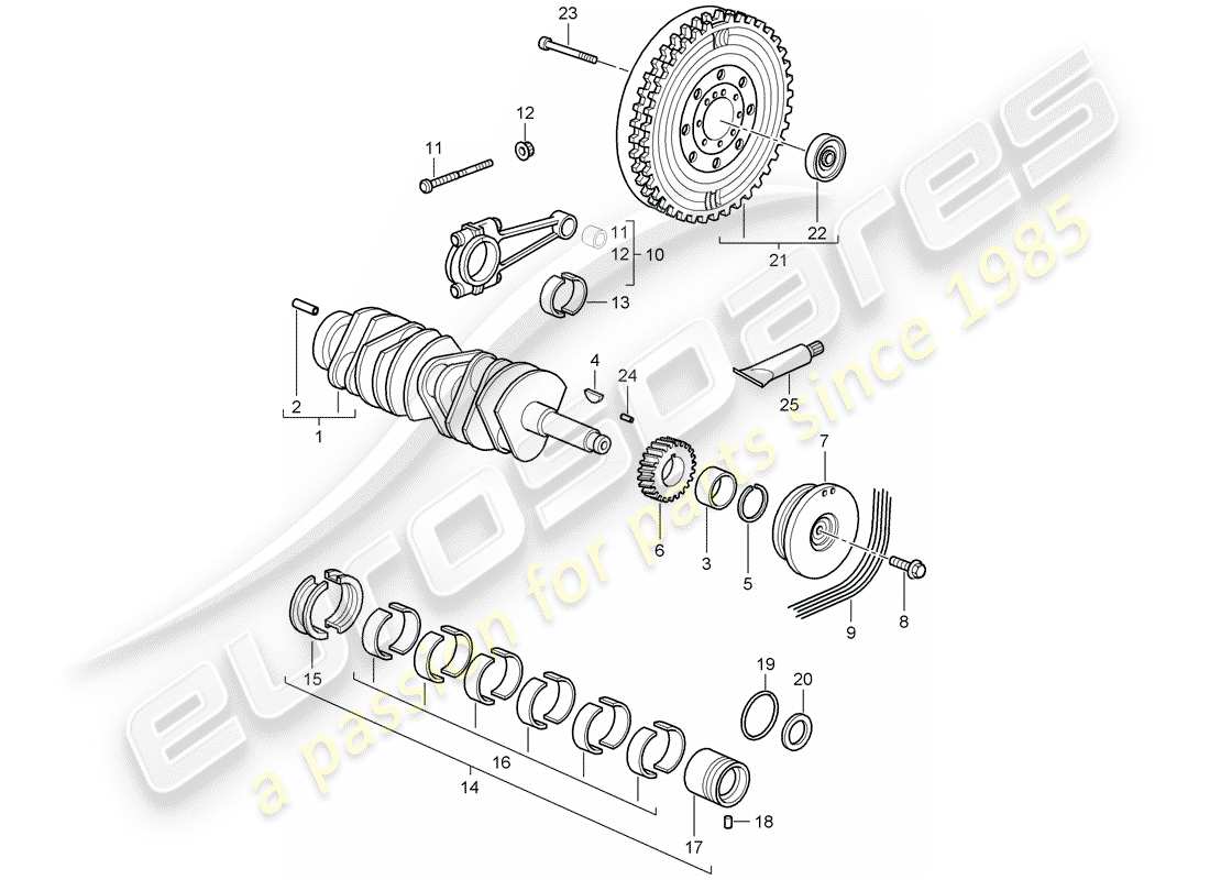 porsche 2009 997-2 turbo / gt2 cigüeñal diagrama de piezas
