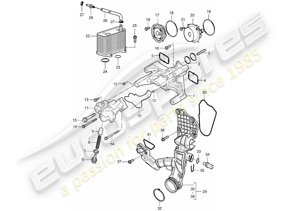 porsche 2006 (987 boxster) bomba de aceite diagrama de piezas