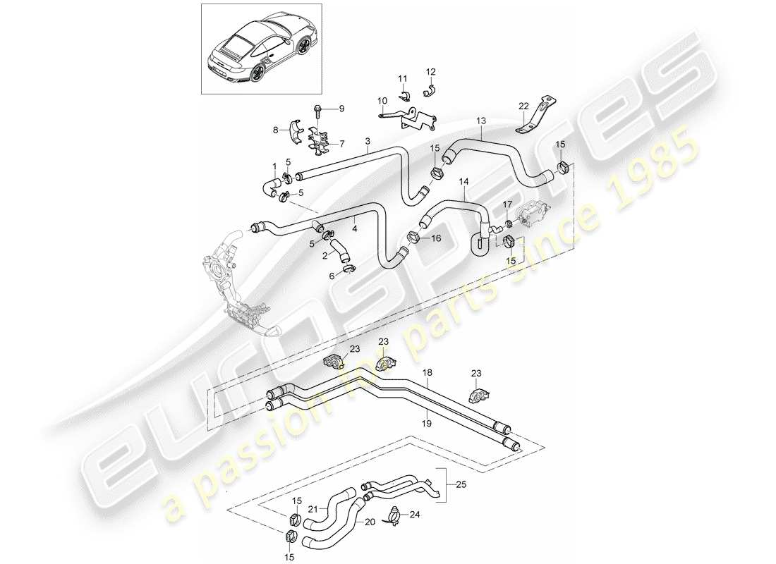 porsche 2012 (997-2 turbo / gt2 rs) diagrama de partes de líneas