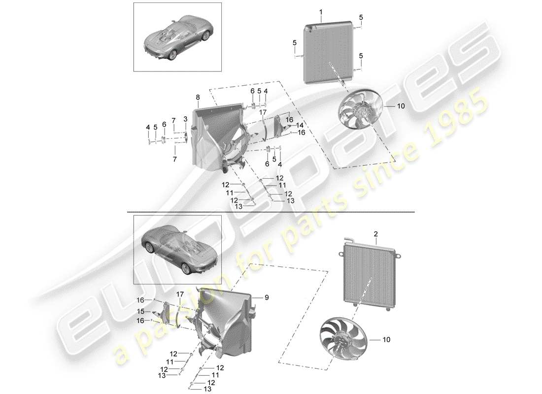porsche 2015 (918 spyder) diagrama de piezas del radiador