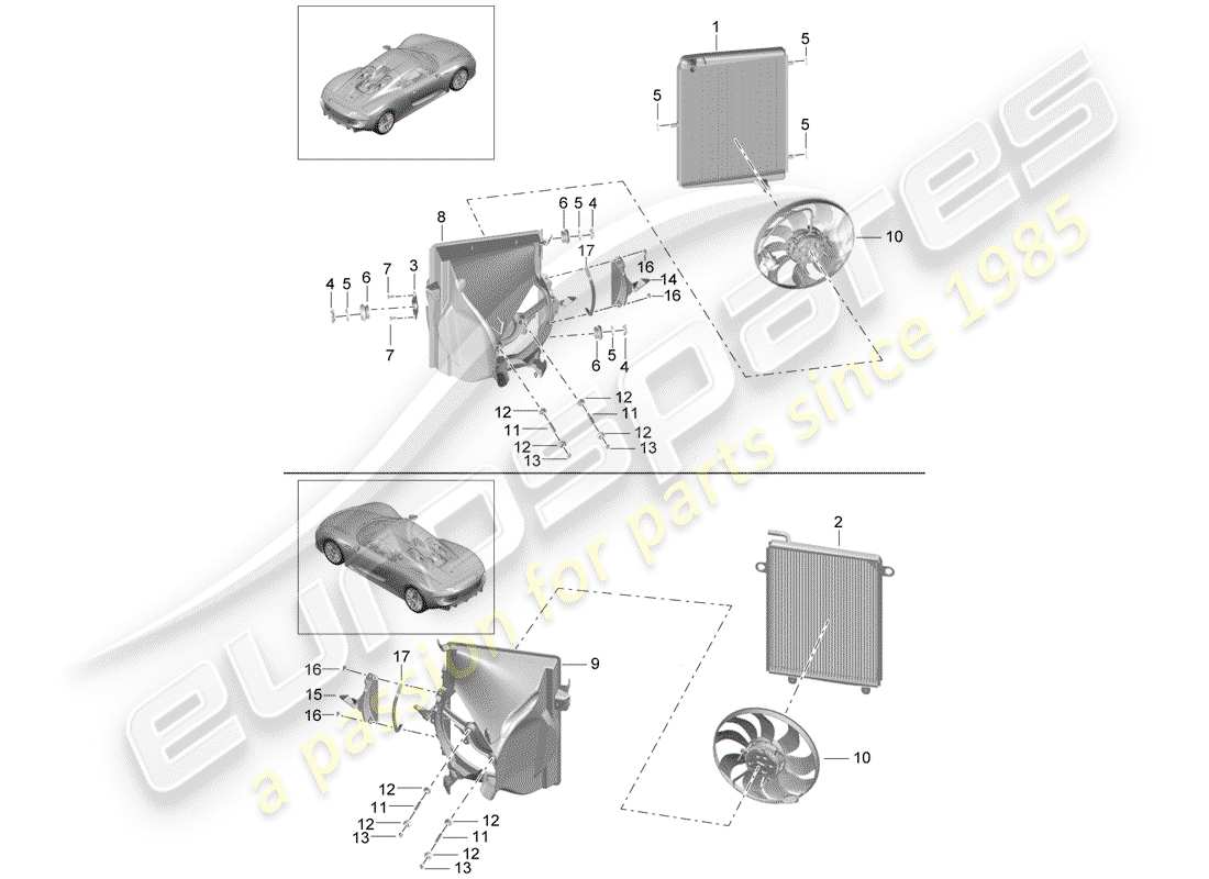 porsche 918 spyder (2015) diagrama de piezas del radiador