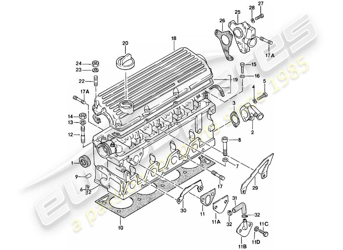 porsche 1981 (924) cabeza de cilindro diagrama de piezas