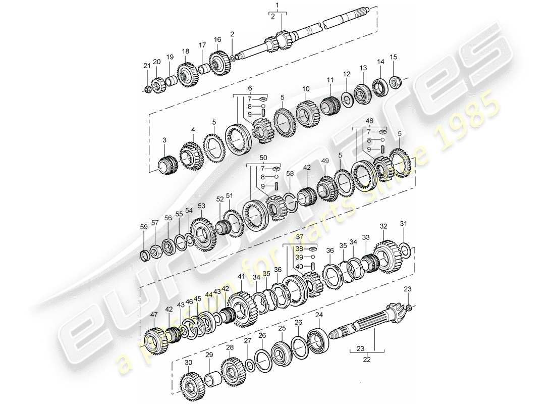 porsche 2003 (996 turbo / gt2) engranajes y ejes diagrama de piezas