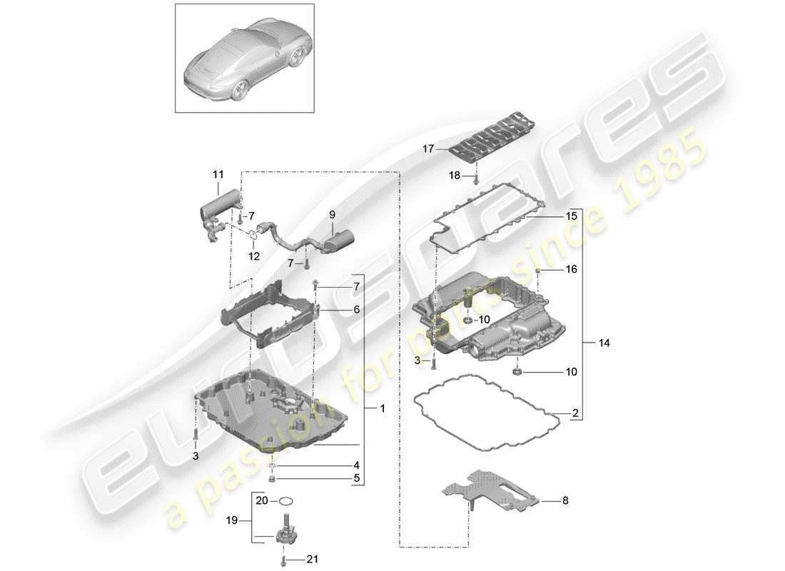 porsche 2014 (991-1) diagrama de piezas del cárter de aceite