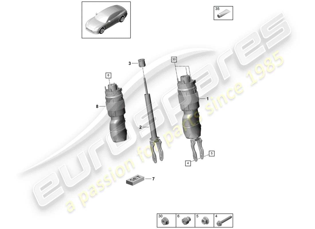 porsche 2017 (panamera 971-1) diagrama de piezas de la cámara de aire