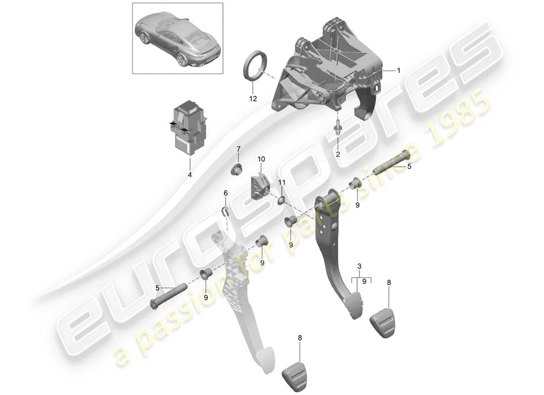 porsche 2014 (991-1 turbo) brake and acc. pedal assembly diagrama de piezas