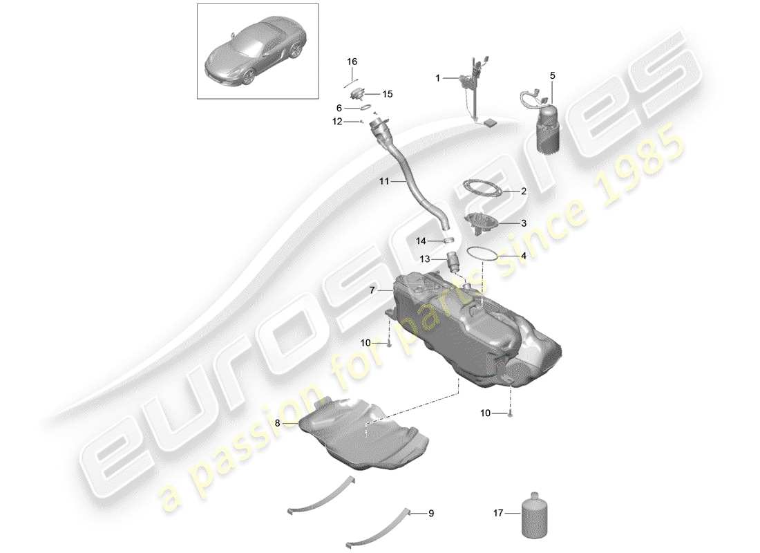 porsche 2013 (981 boxster) depósito de combustible diagrama de piezas