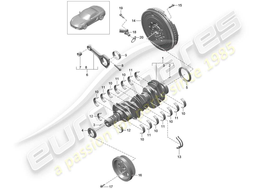 porsche 2013 (981 boxster) diagrama de piezas del cigüeñal
