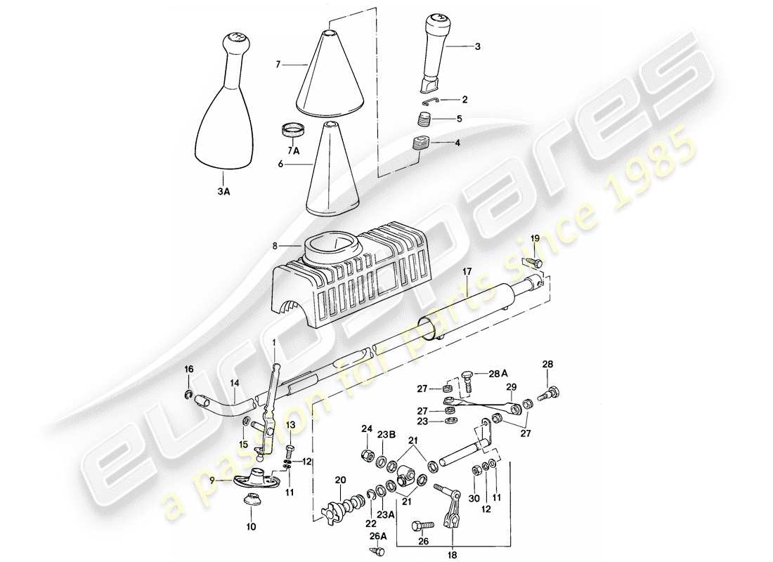 porsche 1986 (944) actuador - para - caja de cambios manual diagrama de piezas