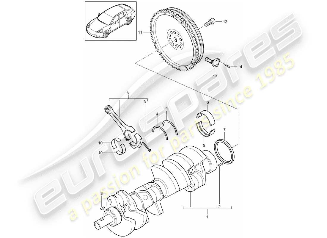 porsche 2011 (panamera 970) cigüeñal diagrama de piezas