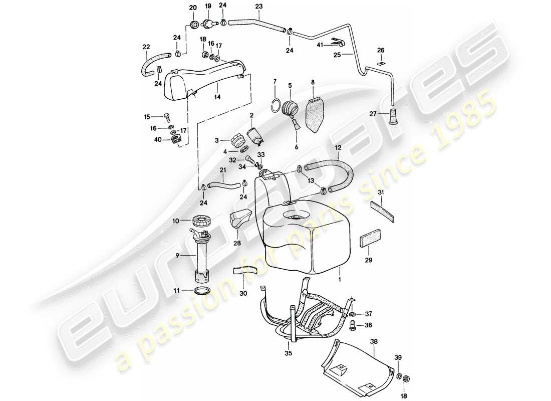 porsche 1983 (928) tanque de combustible - contenedor diagrama de piezas