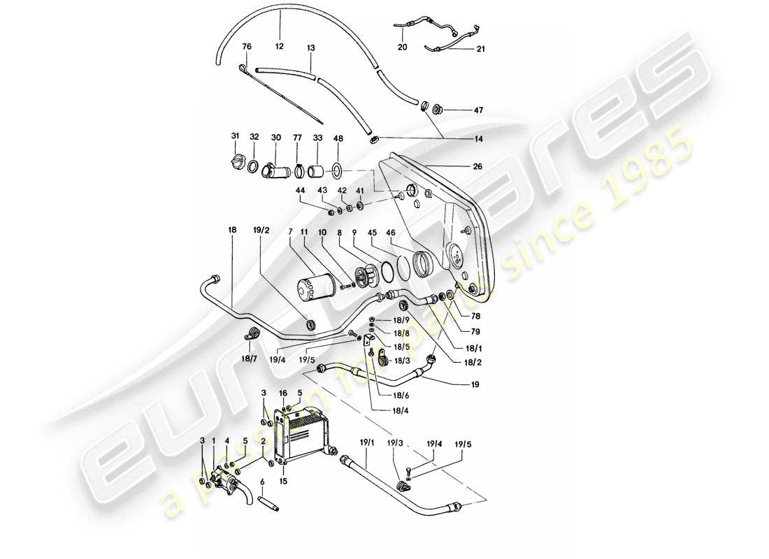 porsche 1975 (914) lubricación del motor diagrama de piezas