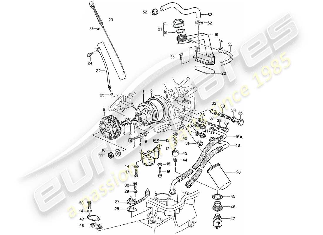 porsche 1990 (928) lubricación del motor diagrama de piezas