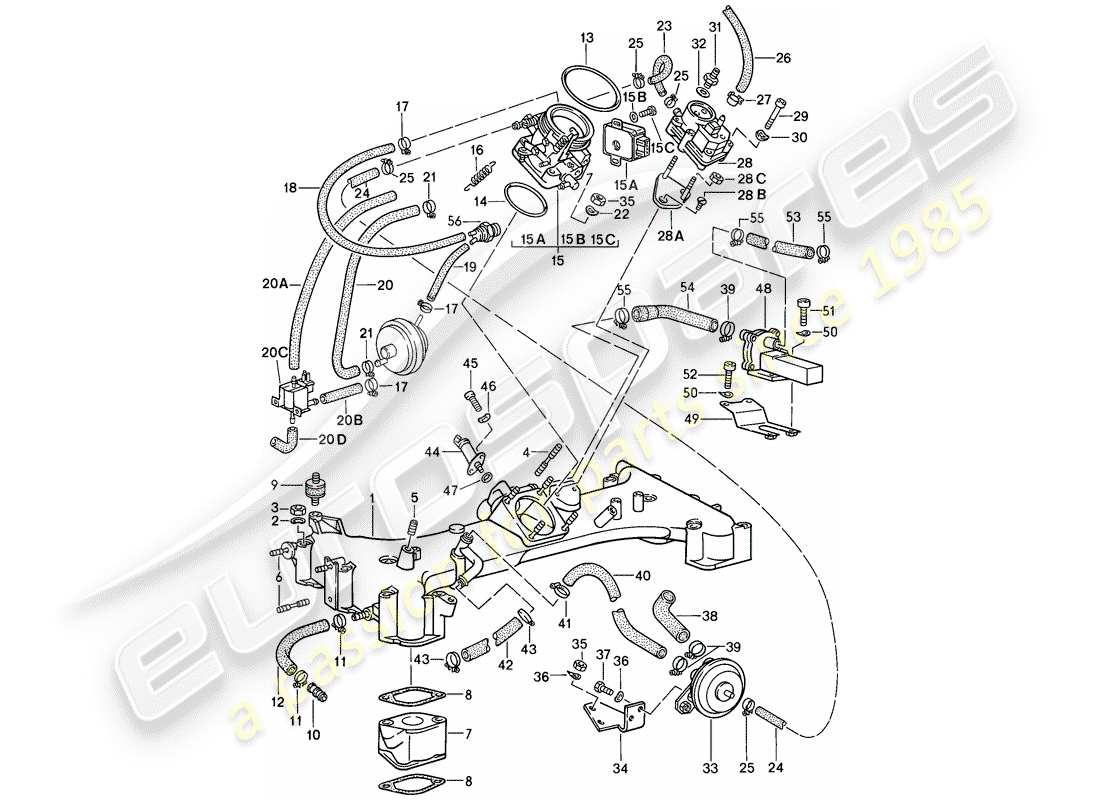 porsche 1985 (911) para - k-jetronic i diagrama de piezas