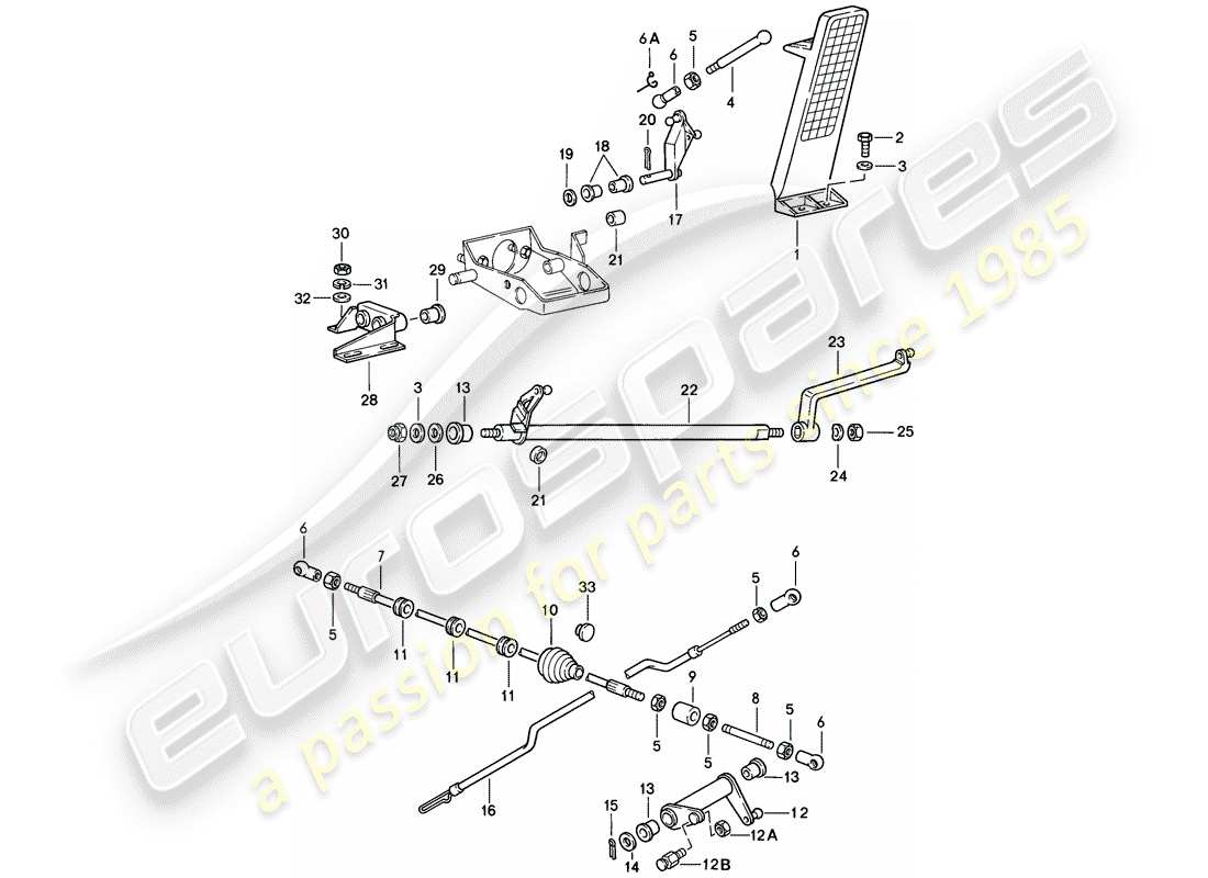 porsche 1985 (911) pedales - control del acelerador diagrama de piezas