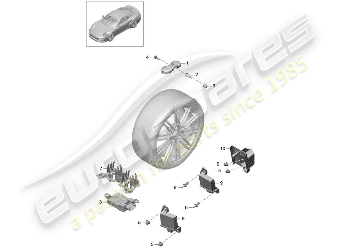 porsche 991 turbo (2020) sistema de control de presión de neumáticos diagrama de piezas