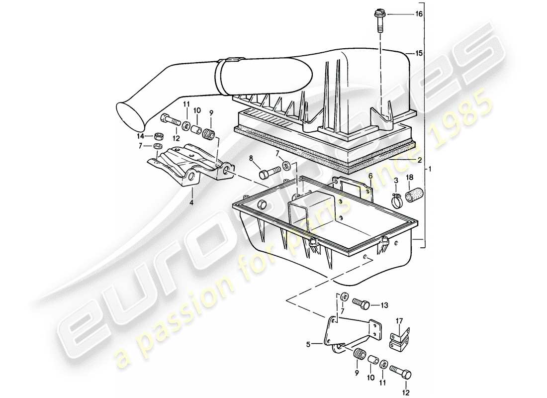porsche 1986 (944) diagrama de piezas del sistema de limpiador de aire