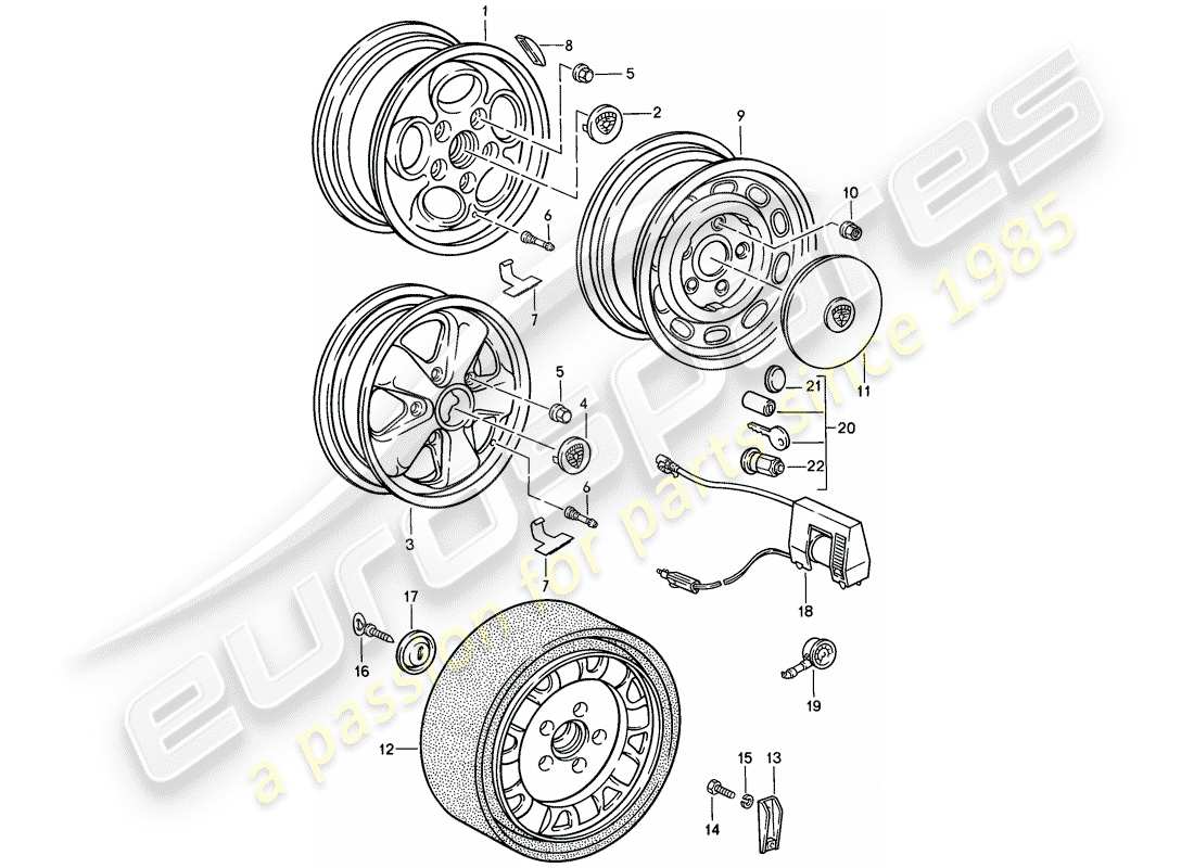 porsche 1986 (944) rueda de disco - d >> - mj 1986 diagrama de piezas
