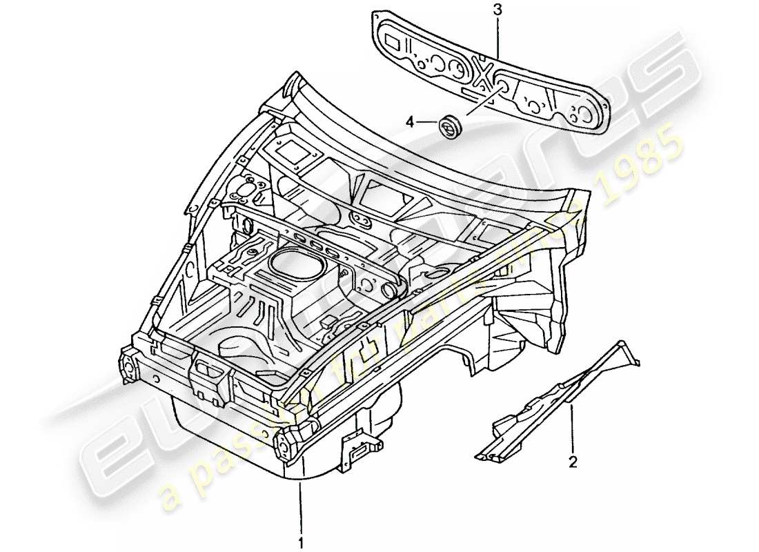 porsche 2003 (996 turbo / gt2) diagrama de piezas del extremo delantero