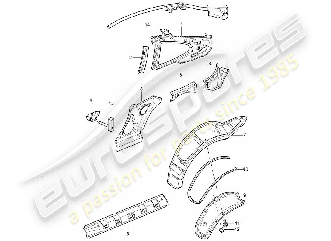 porsche 2003 (996 turbo / gt2) diagrama de piezas del panel lateral