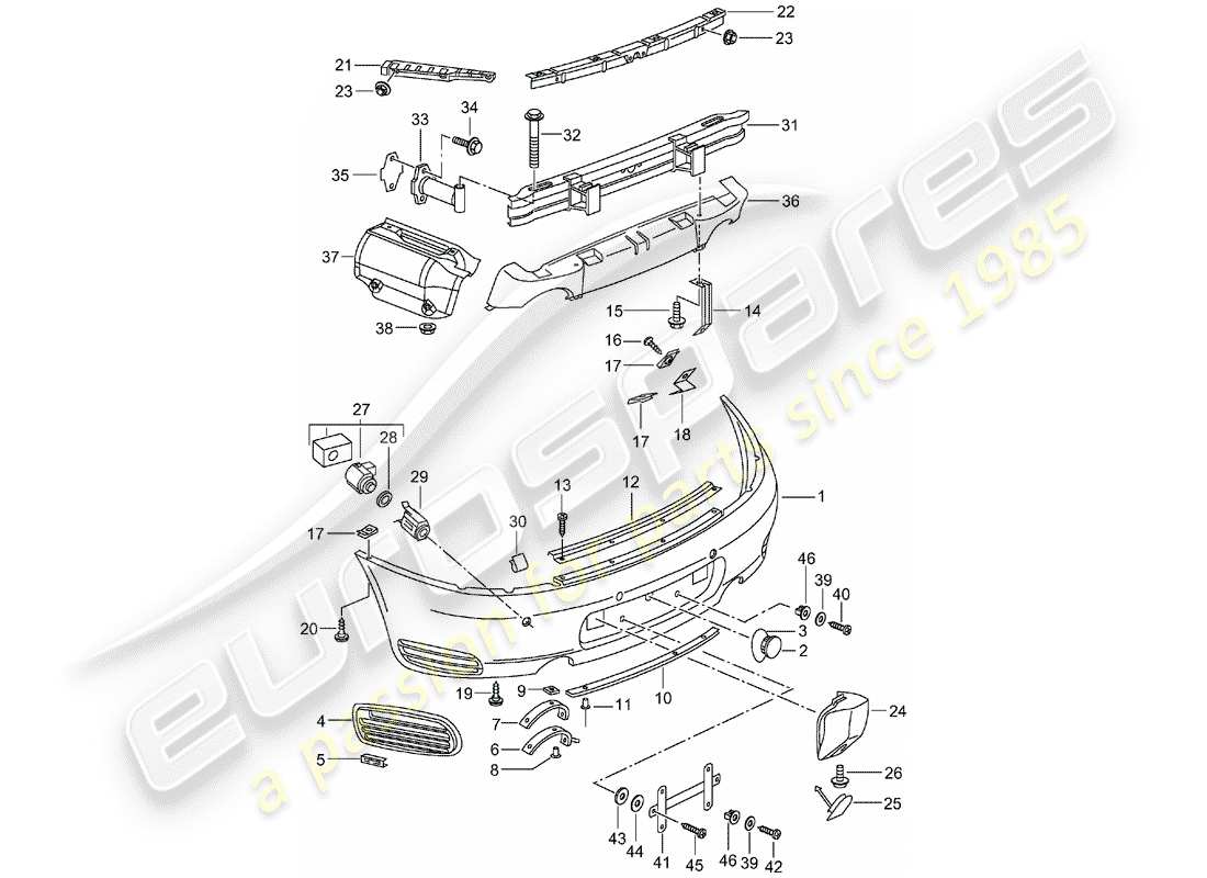 porsche 2002 (996 turbo / gt2) parachoque diagrama de piezas