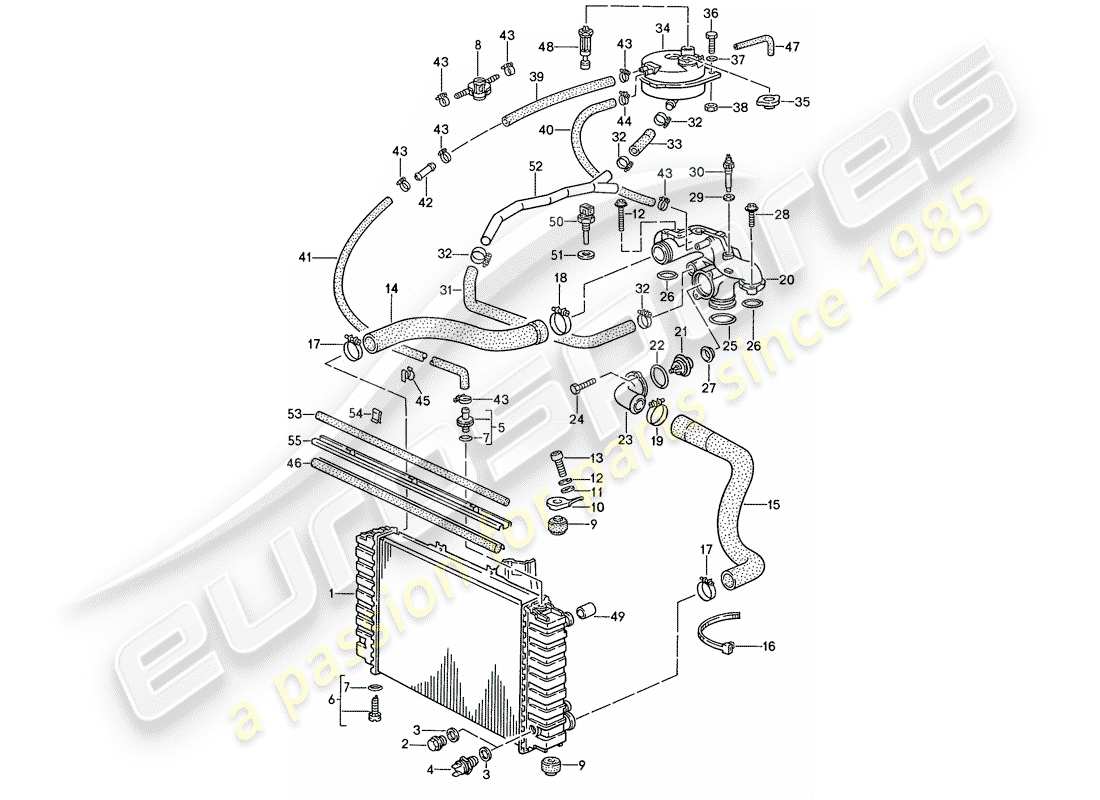 porsche 1990 (928) refrigeración por agua 1 diagrama de piezas