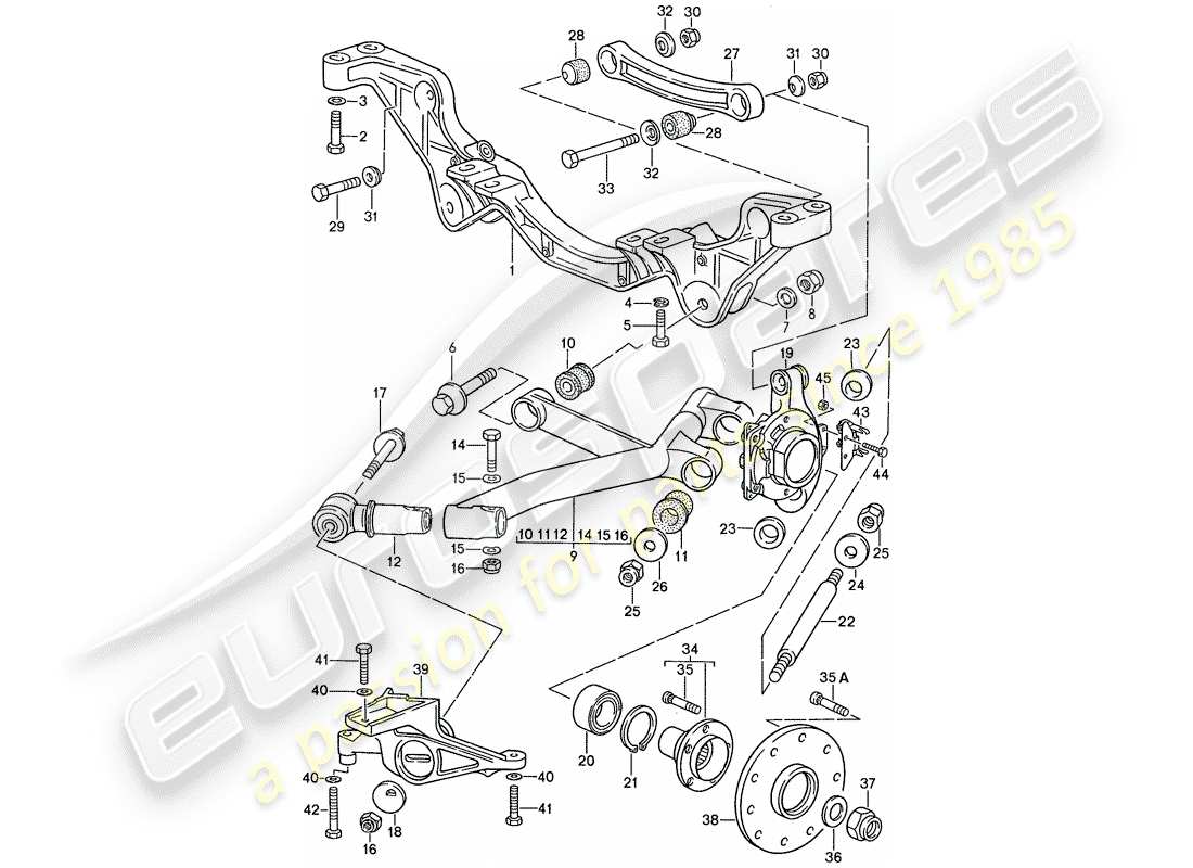 porsche 1990 (928) eje posterior diagrama de piezas