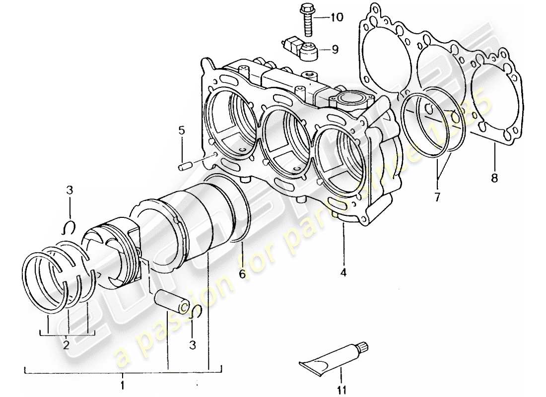 porsche 996 t/gt2 (2005) cylinder with pistons - see workshop manual part diagram