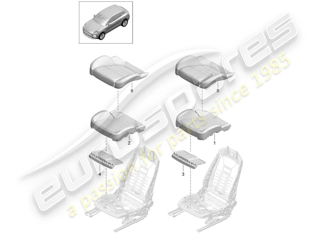porsche 2019 (macan) parte de espuma diagrama de piezas