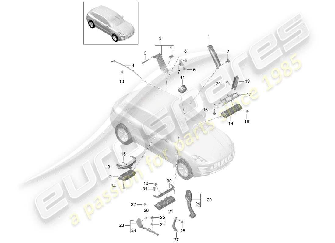 porsche macan (2016) diagrama de piezas del airbag