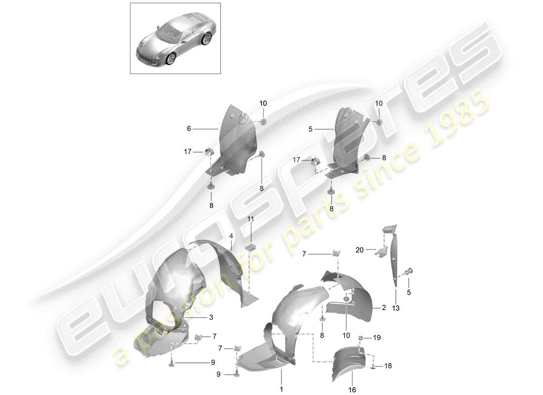 porsche 991r/gt3/rs (2020) diagrama de piezas del protector de la caseta de timón
