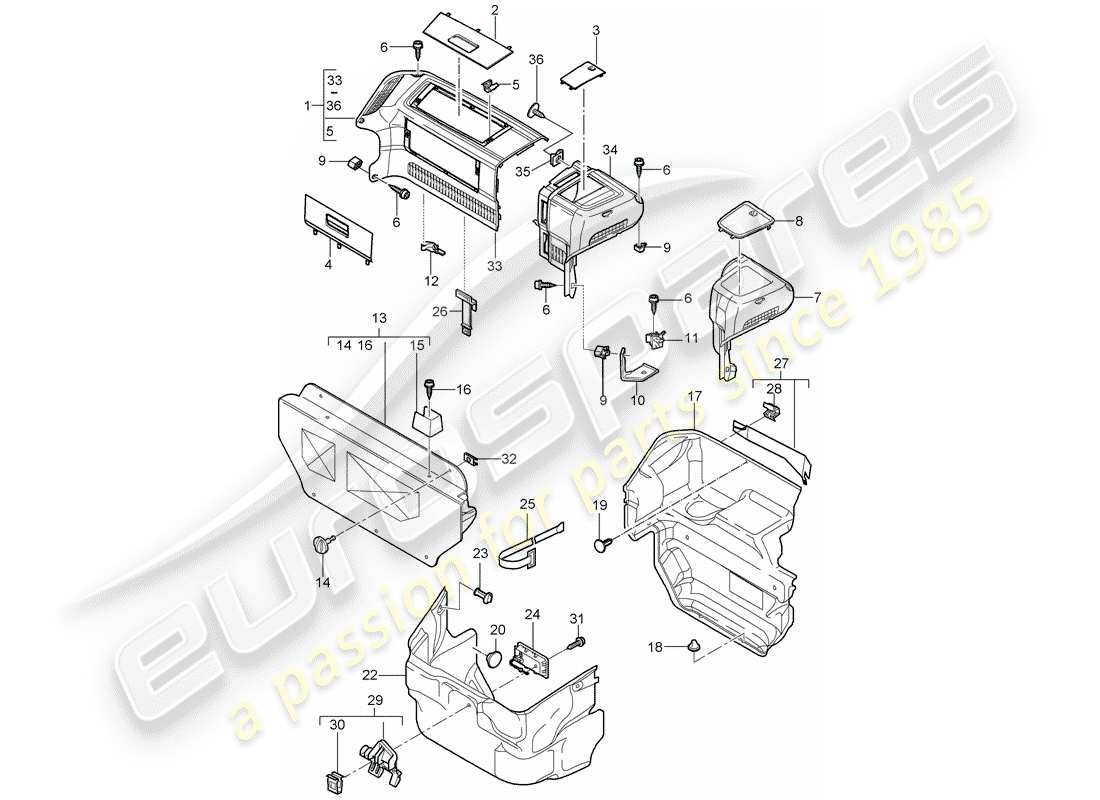 porsche 997 gen. 2 (2009) diagrama de piezas del compartimiento de equipaje