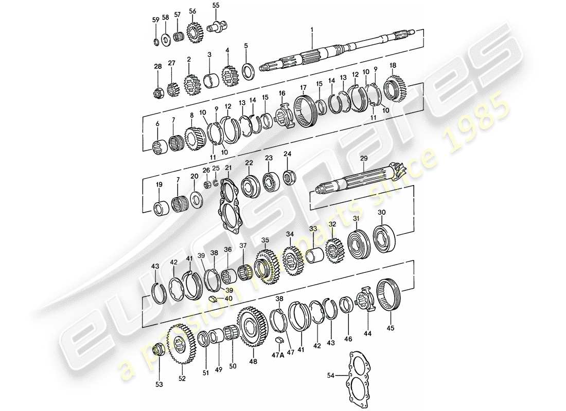 porsche 1984 (911) engranajes y ejes - 4-speed diagrama de piezas