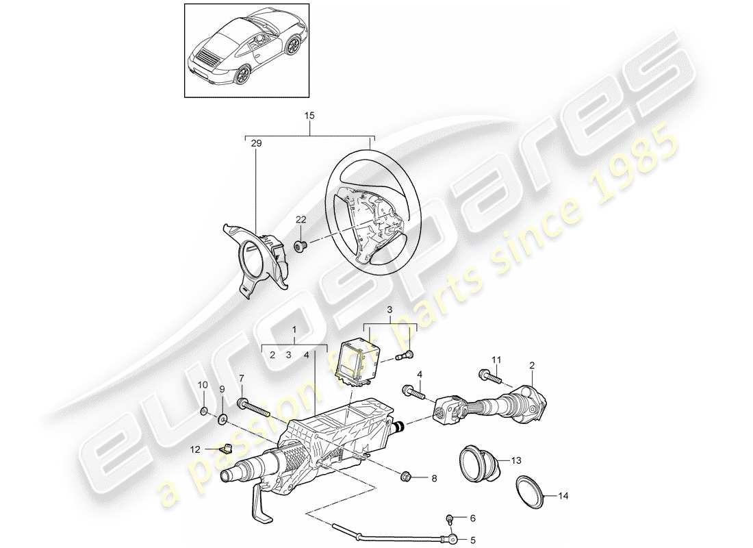porsche 911 t/gt2rs (2013) diagrama de piezas del tubo protector de dirección