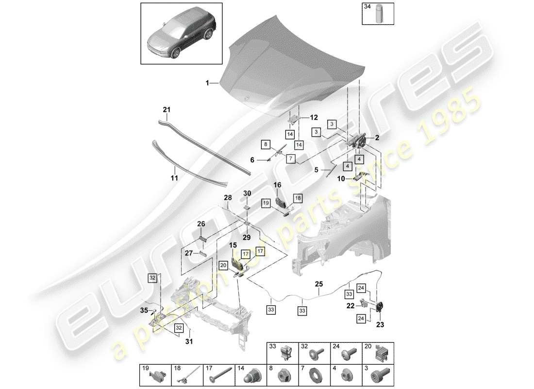 porsche cayenne e3 (2018) diagrama de piezas de la cubierta