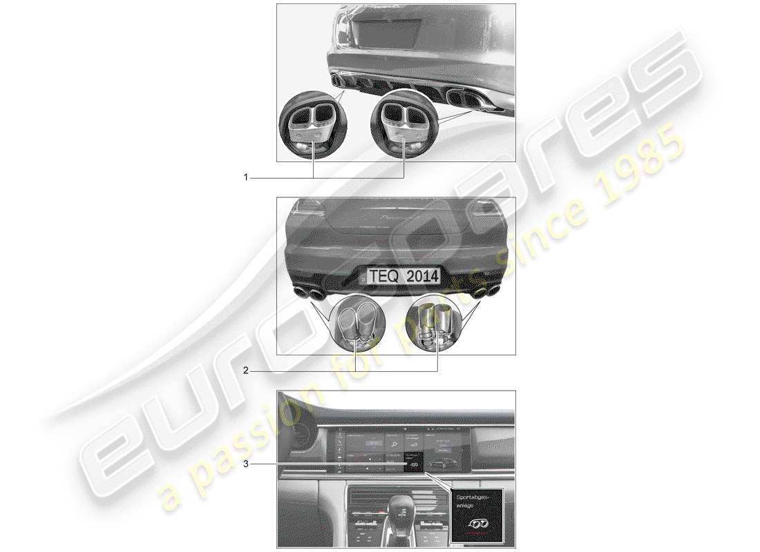 porsche 2015 (tequipment panamera) sistema de escape diagrama de piezas