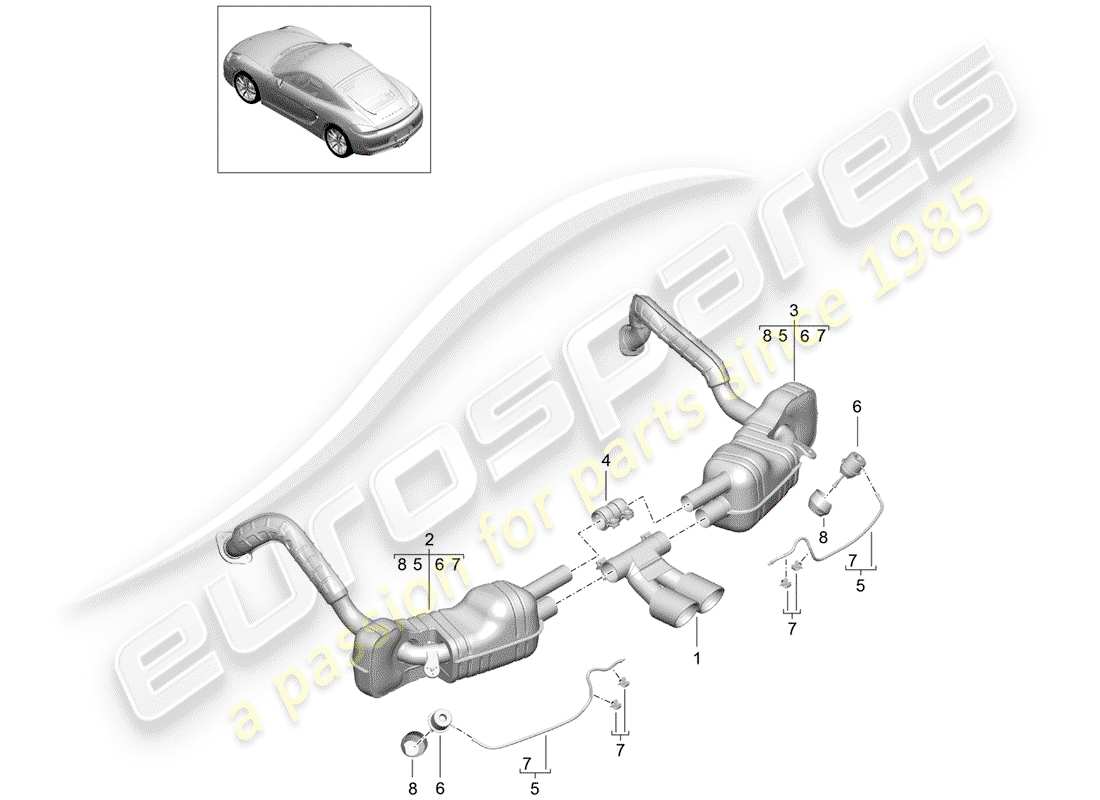 porsche 2015 (981 cayman) diagrama de piezas del sistema de escape