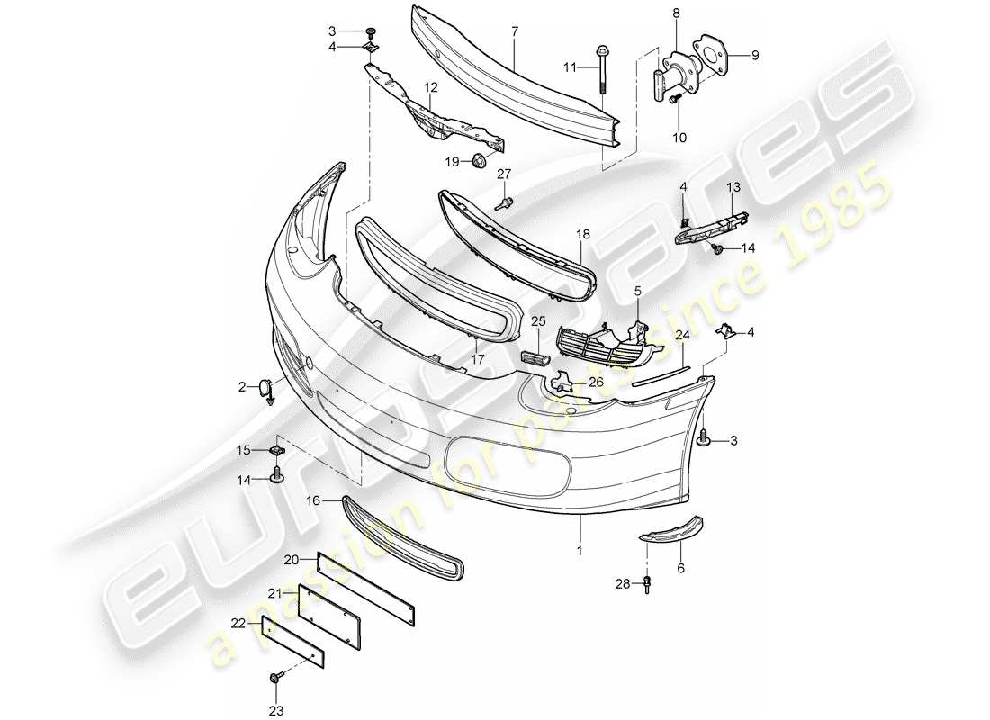 porsche 2006 (987 boxster) parachoque diagrama de piezas
